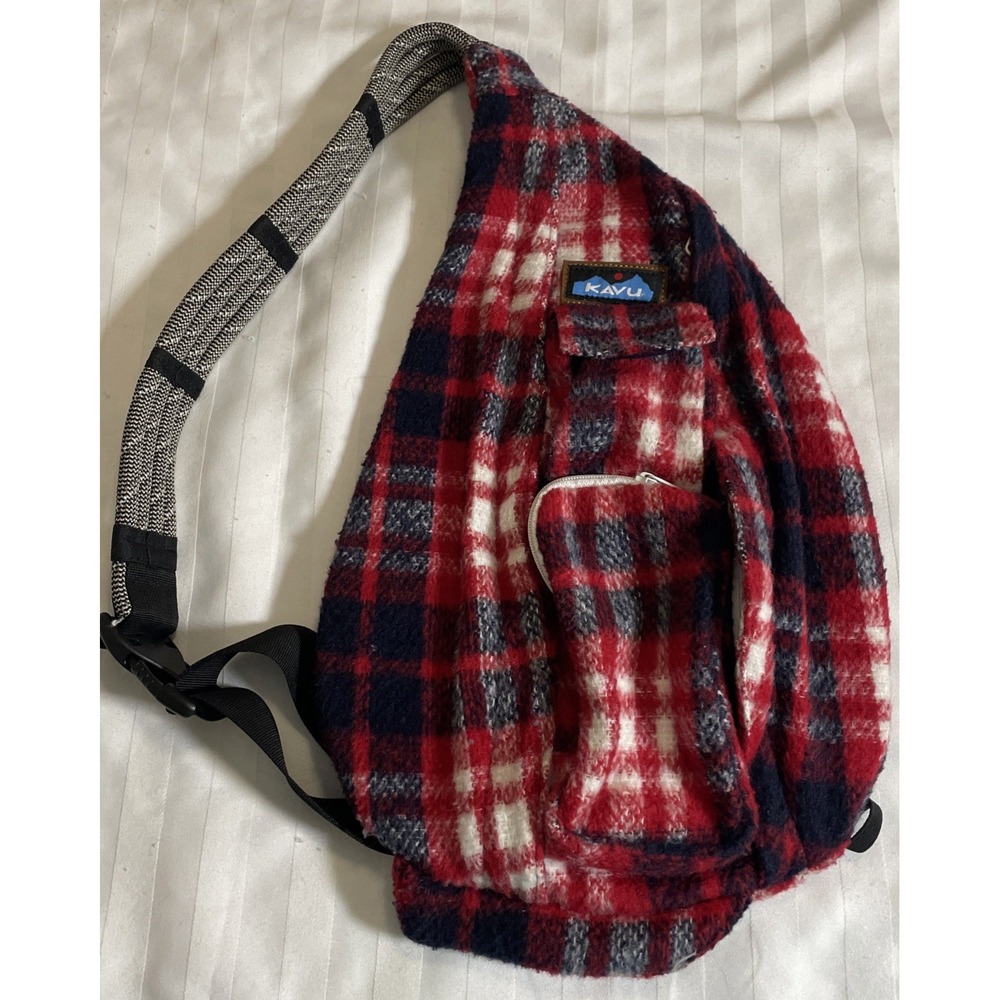 Kavu Rope Bag Polar Red Plaid Flannel Sling Crossbody Backpack Cabin Gorpcore